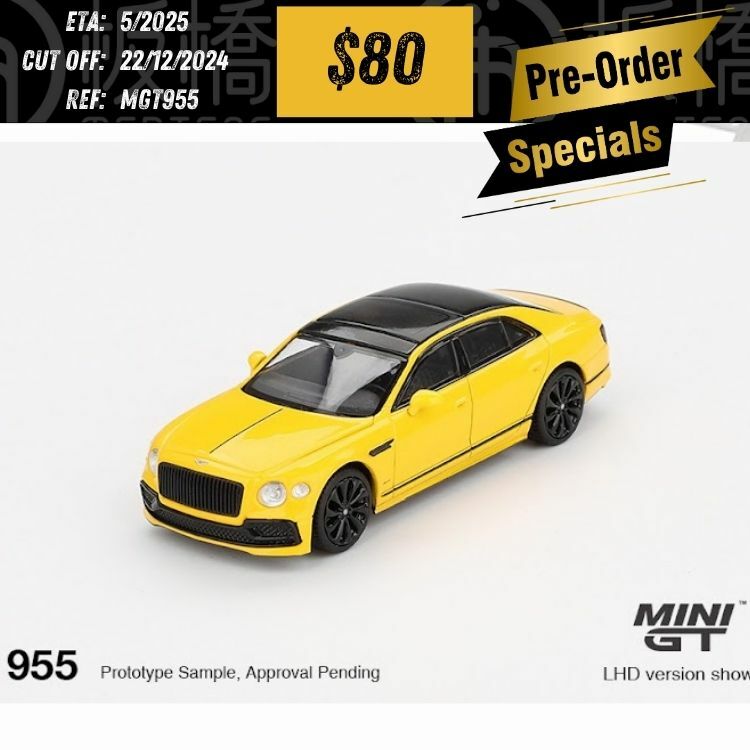 PO-$80  * MINI GT * 1:64 #955 Bentley Flying Spur Monaco Yellow RHD [OD10/12]