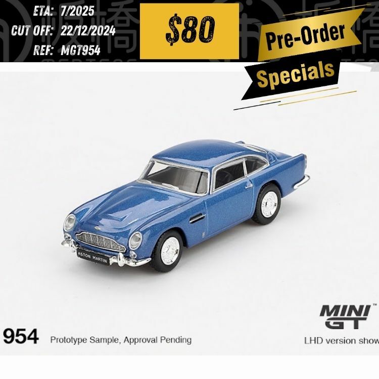 PO-$80  * MINI GT * 1:64 #954 Aston Martin DB5 Sierra Blue RHD [OD10/12]