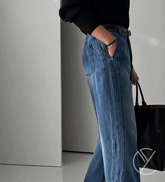 (韓國限時特價)三線直筒牛仔褲