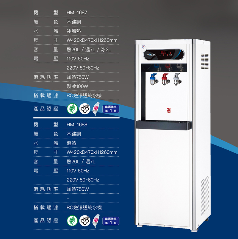 豪星 HM-1688 數位熱交換溫熱二溫落地式飲水機