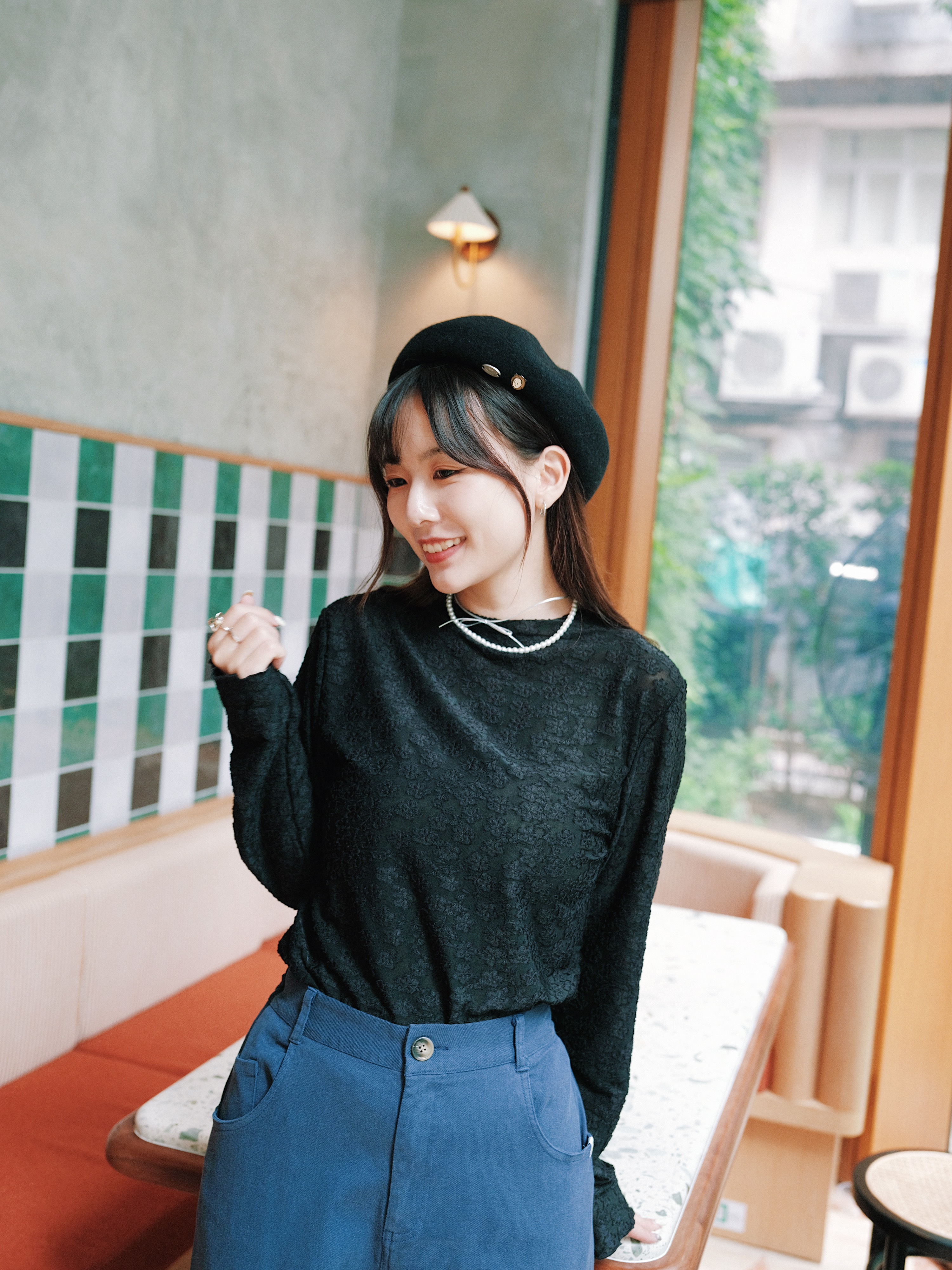 兩色 / 絨毛碎花企領長袖上衣 / Plush Floral Standing Collar Long Sleeve Top