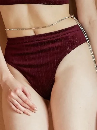 Amberose Mid Waist Bot & Rhinestone Chain - SANTA BURGUNDY