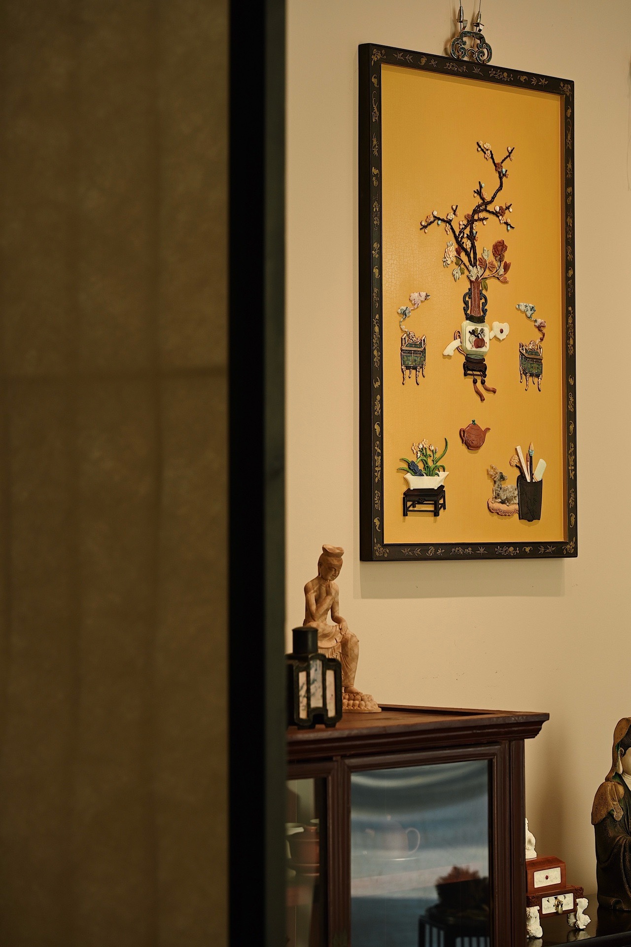 The ancient charm of the Qing Dynasty, the hanging screen with "good luck and good luck" inlaid with hundreds of treasures