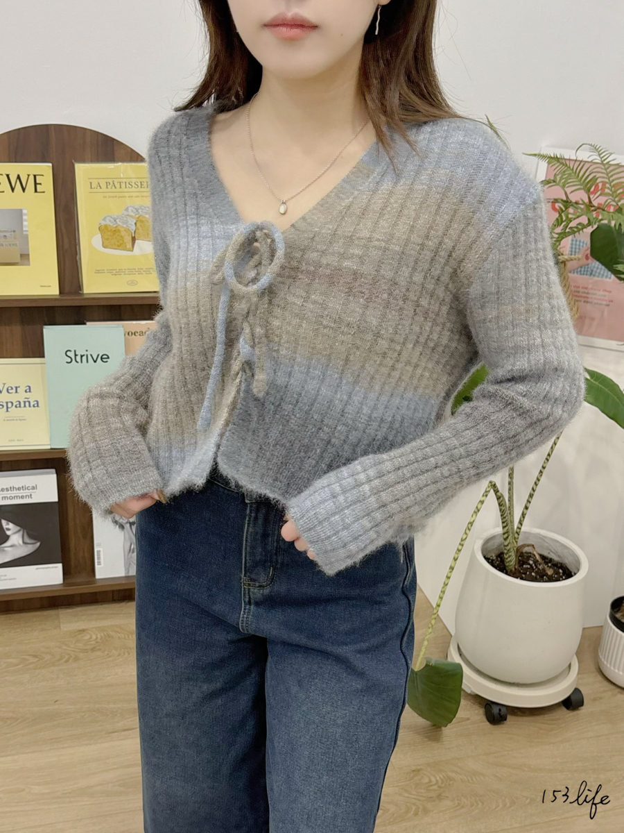 |現貨|🇰🇷漸層造型綁帶V領毛衣(2色)