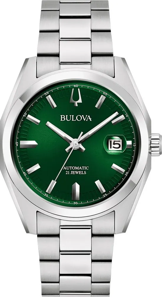 萬年鐘錶 - BULOVA 寶路華 綠色面盤自動機械男錶 96B429 錶徑 39MM