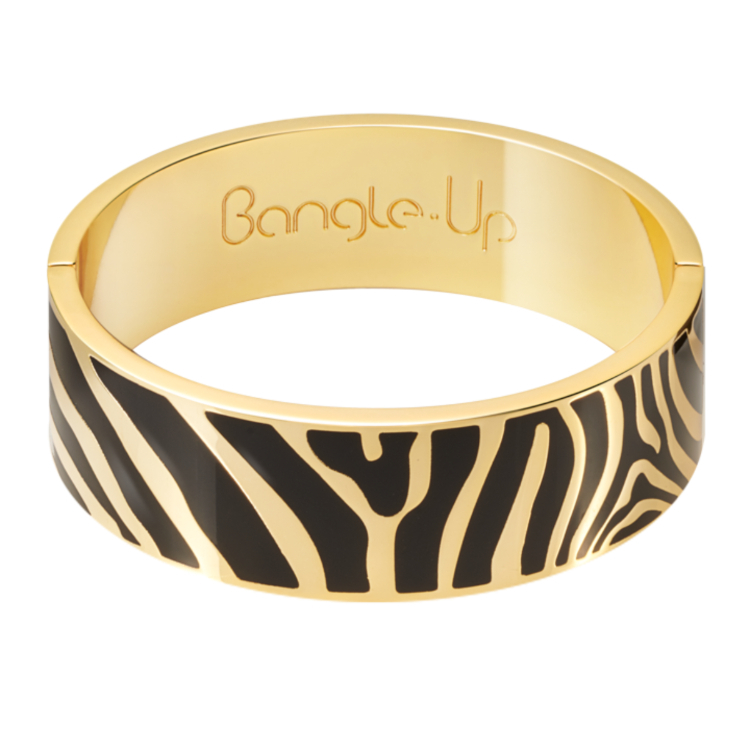 法國 Bangle Up ZEBRA 整圈釦式鍍金琺瑯手環 斑馬紋 20mm 黑
