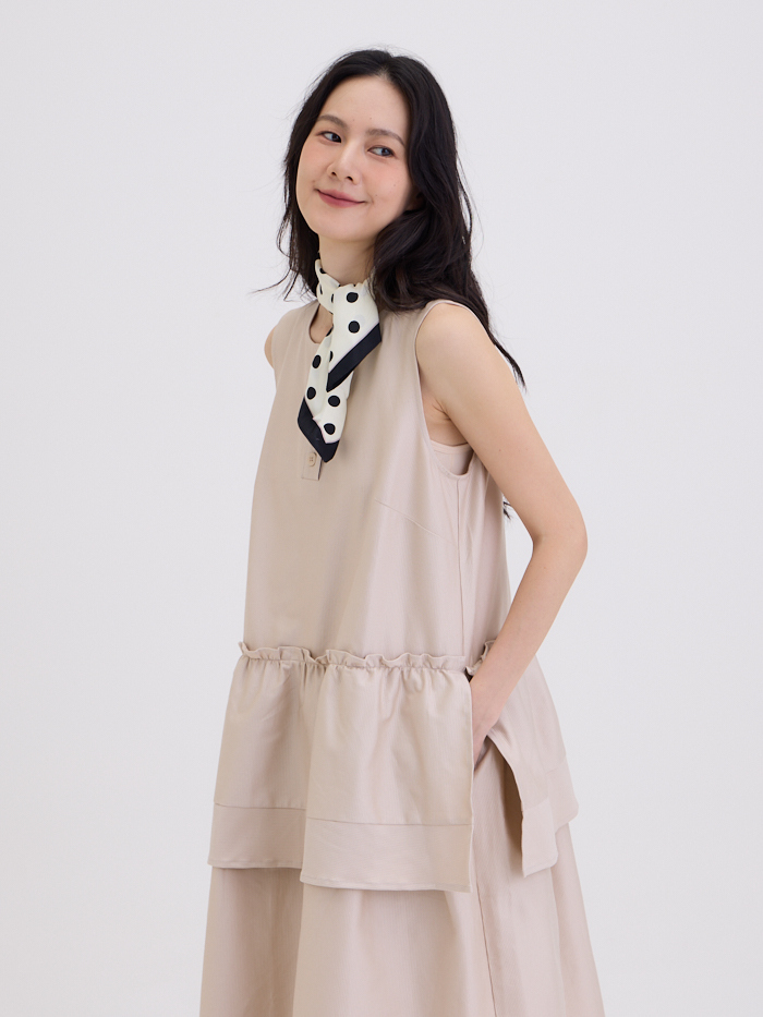 無非圓領無袖半開襟洋裝-土桑