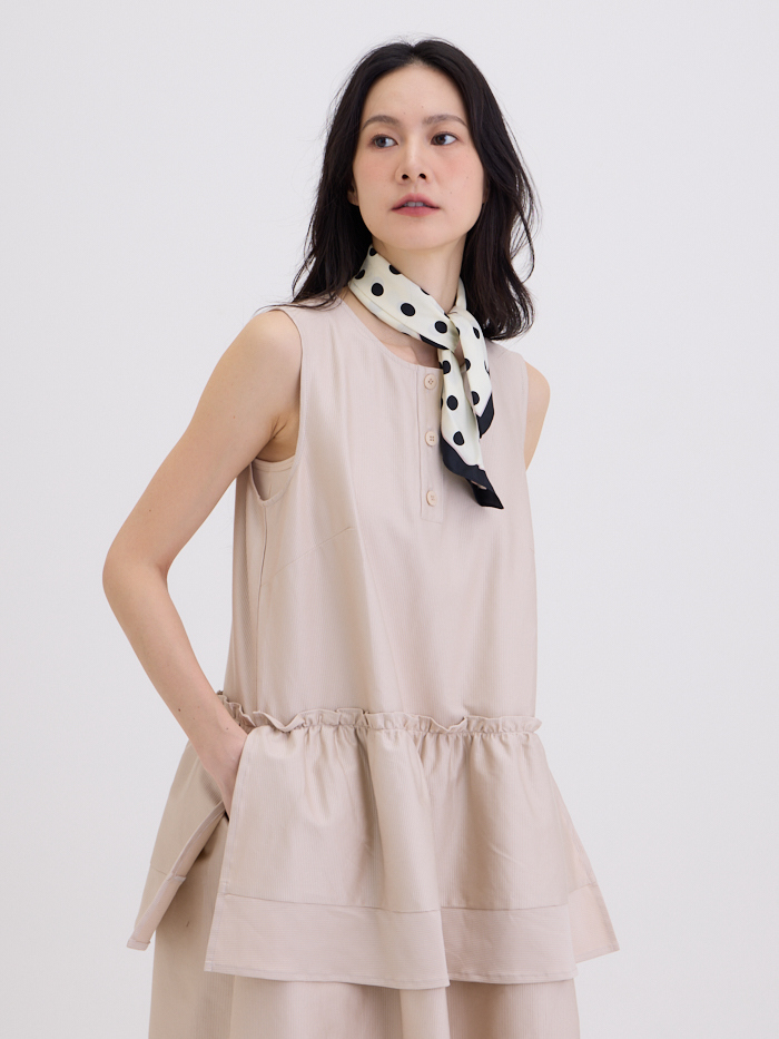 無非圓領無袖半開襟洋裝-土桑