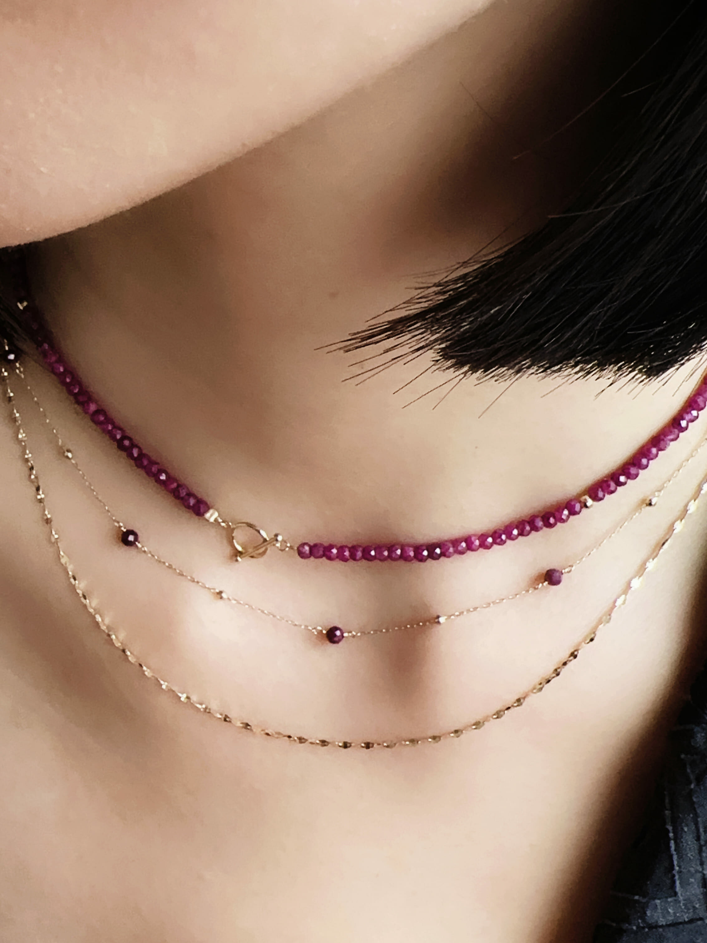 穗花T扣項鍊｜紅寶石