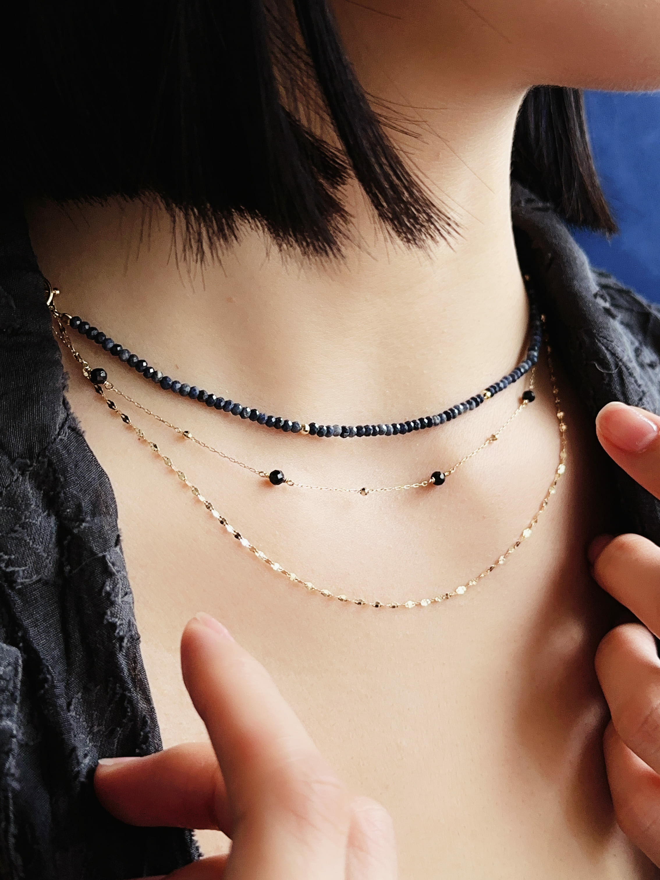 穗花T扣項鍊｜藍寶石