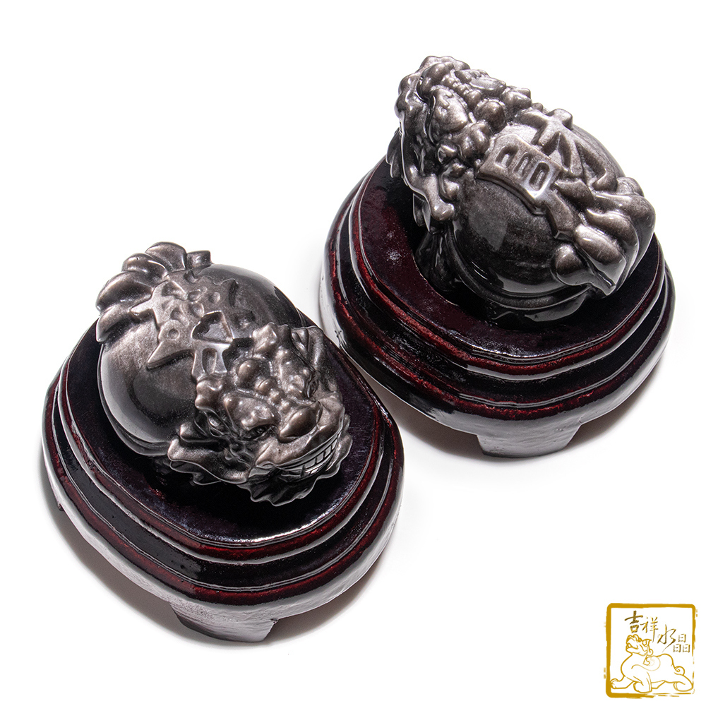 銀沙黑曜石發財龍龜 220g 吉祥發財 / 兩款可挑