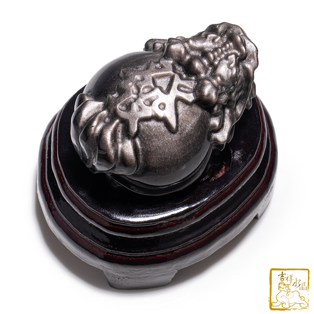 銀沙黑曜石發財龍龜 220g 吉祥發財 / 兩款可挑