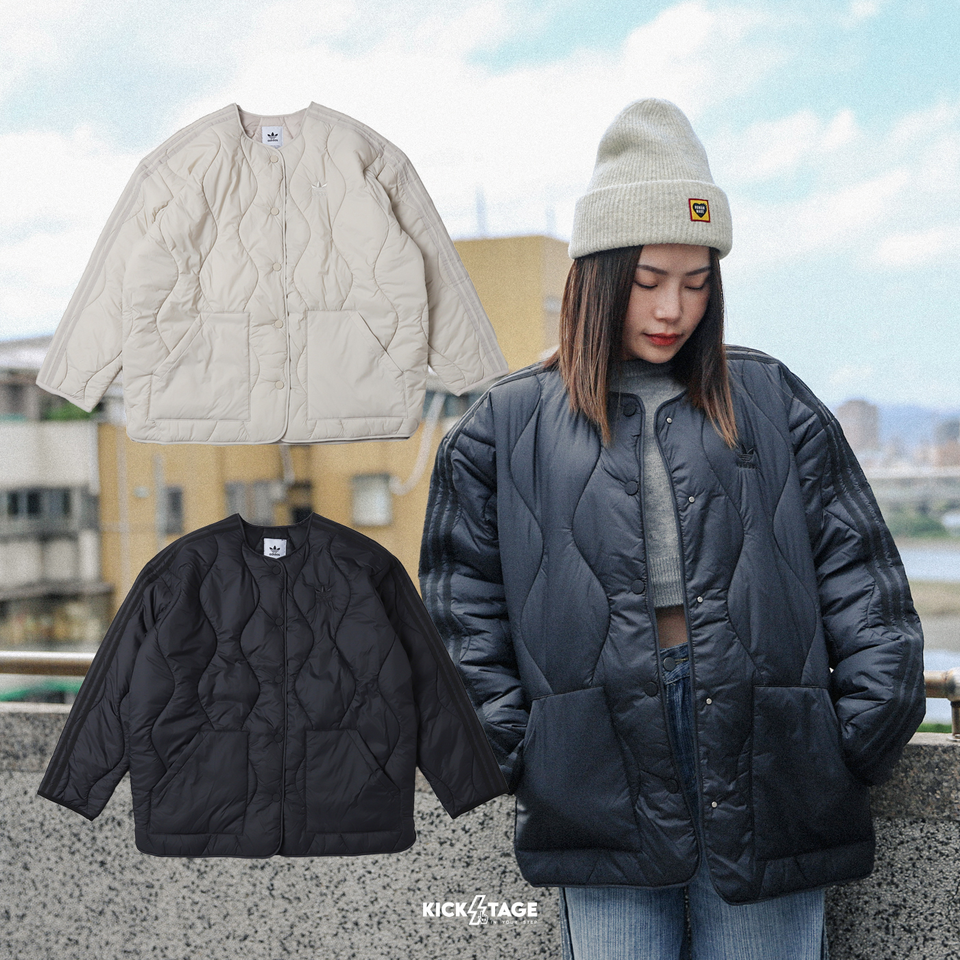 女款 ADIDAS QUILTED LINER JACKET 奶茶 黑色 絎縫 壓紋 保暖 外套 夾克【JJ4352/JJ4353】