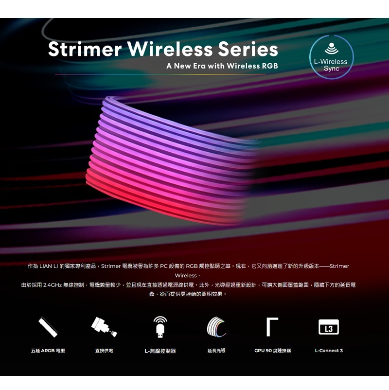 聯力 STRIMER WIRELESS 12VHPWR(12+4) 無線版 顯示卡ARGB發光線 延長排線 需搭配控制器/PW16-121W/PW16-81W