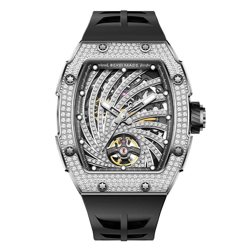 【BEXEI 貝克斯】風暴之眼系列 9165 雙面 簍空 皓石鑲嵌 機械錶 -