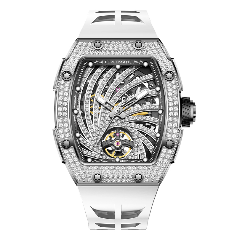 【BEXEI 貝克斯】風暴之眼系列 9165 雙面 簍空 皓石鑲嵌 機械錶 -