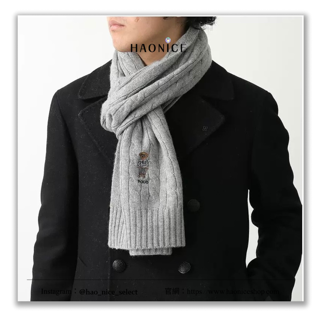 【HAO NICE】Ralph Lauren/拉夫勞倫 24年FW Polo Bear絞花編結圍巾 可愛小熊圍巾
