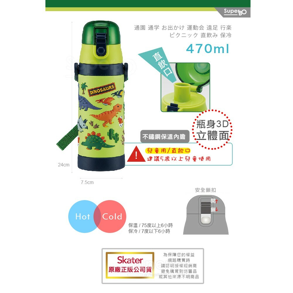 【樂森藥局】日本 Skater 立體不鏽鋼保溫水壺 480ml、保溫瓶