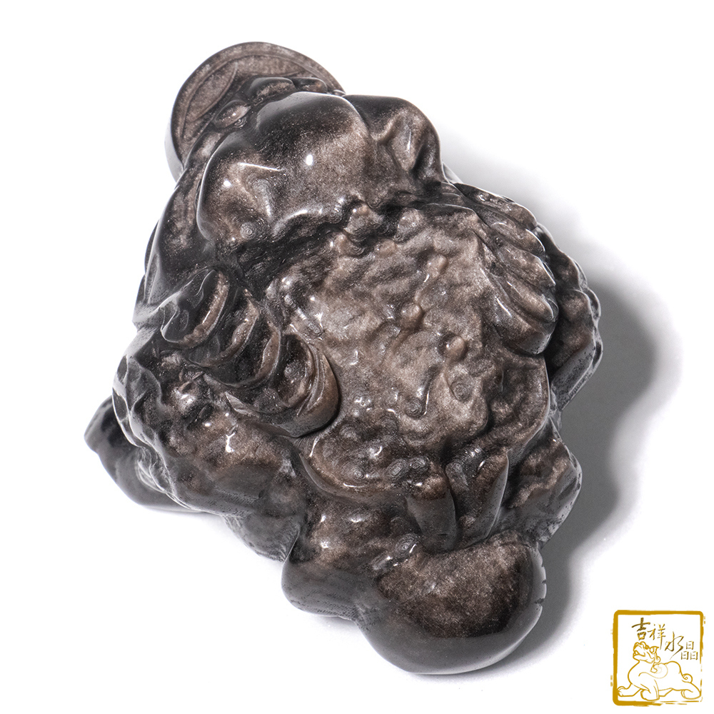 銀沙黑曜石金蟾 205g 咬錢三腳蟾蜍