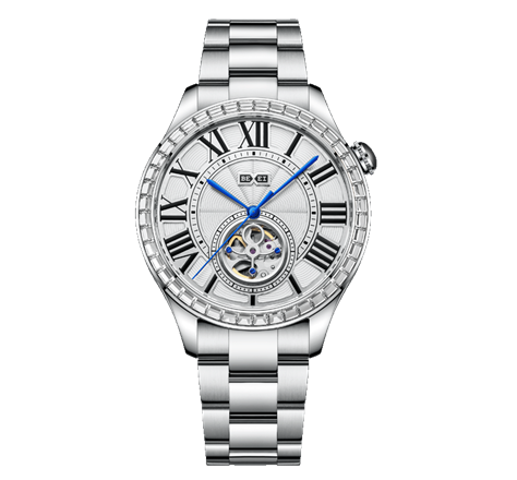 【BEXEI 貝克斯】9126 鑲鑽 羅馬字 男士 歐風 經典 都市 商務 時尚 螺旋花紋 鏤空 不鏽鋼 機械 手錶 -