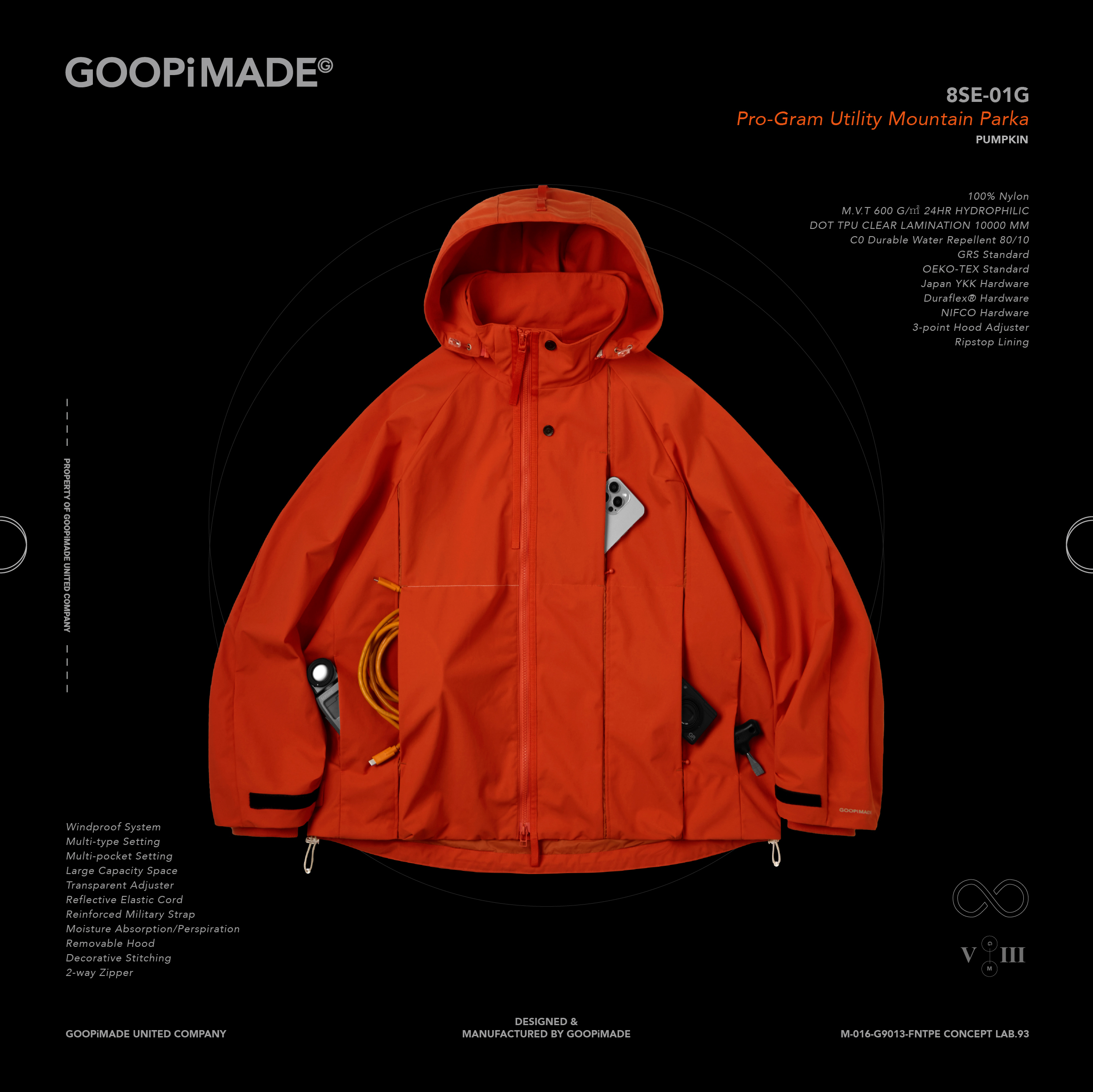 8SE-01G” Pro-Gram Utility Mountain Parka - Pumpkin
