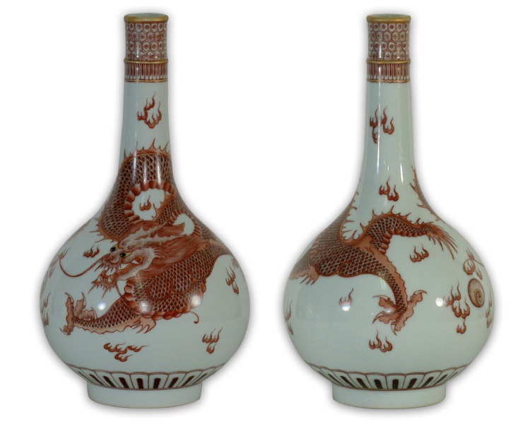 鹿港窯 |祥龍獻瑞粉彩膽瓶｜仿乾隆年間御用花瓶｜居家開運收藏珍品