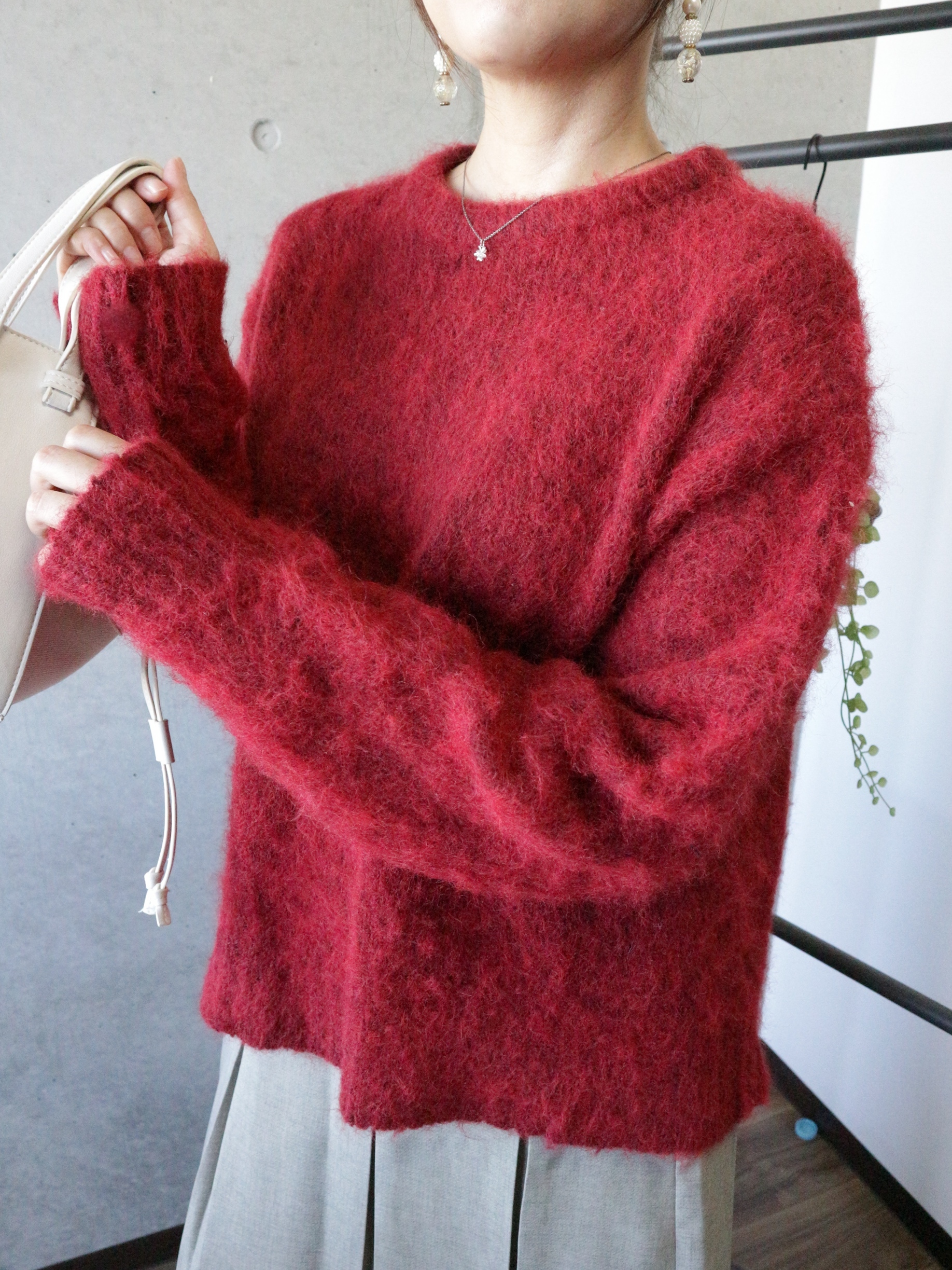 紅色毛海感針織毛衣【日本直送】