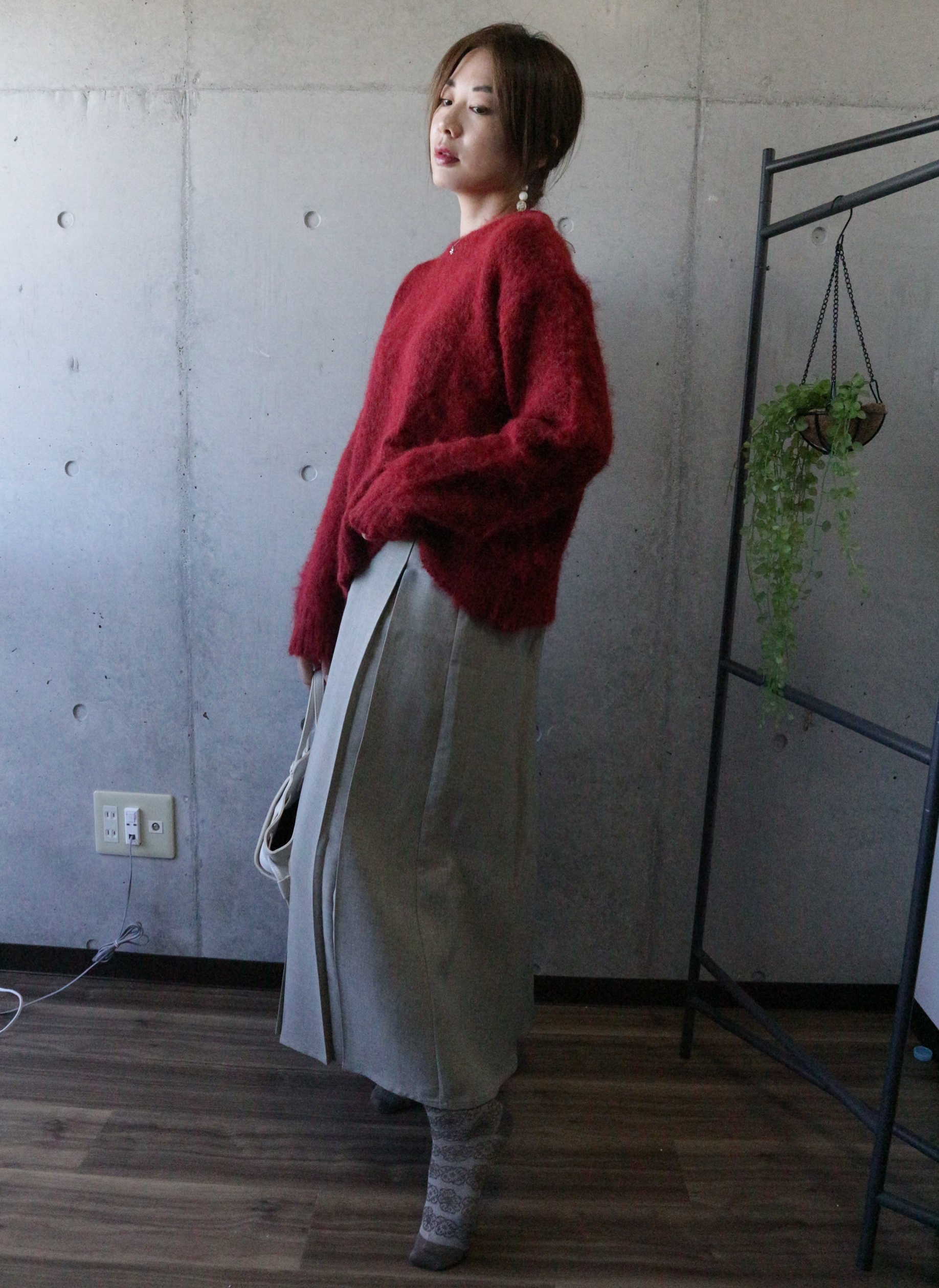 紅色毛海感針織毛衣【日本直送】