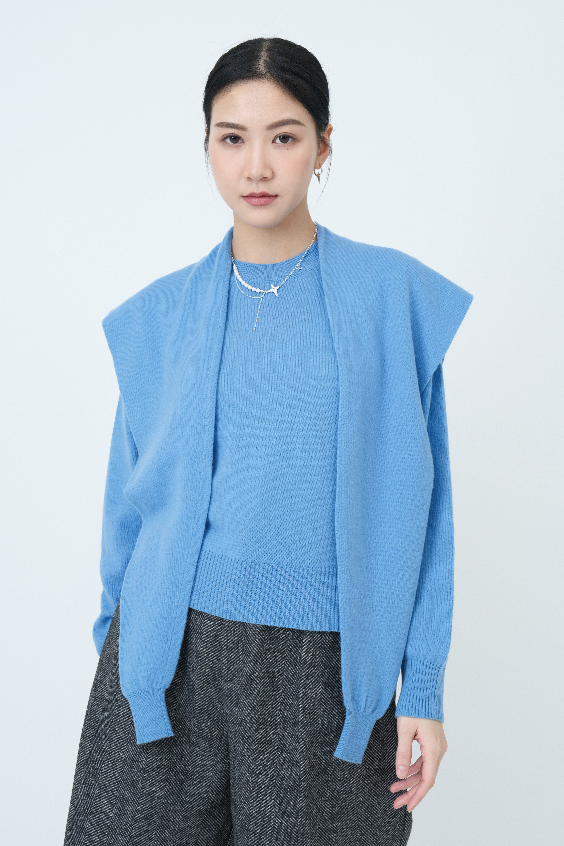 手袖披肩針織上衣套裝  (現貨款式）