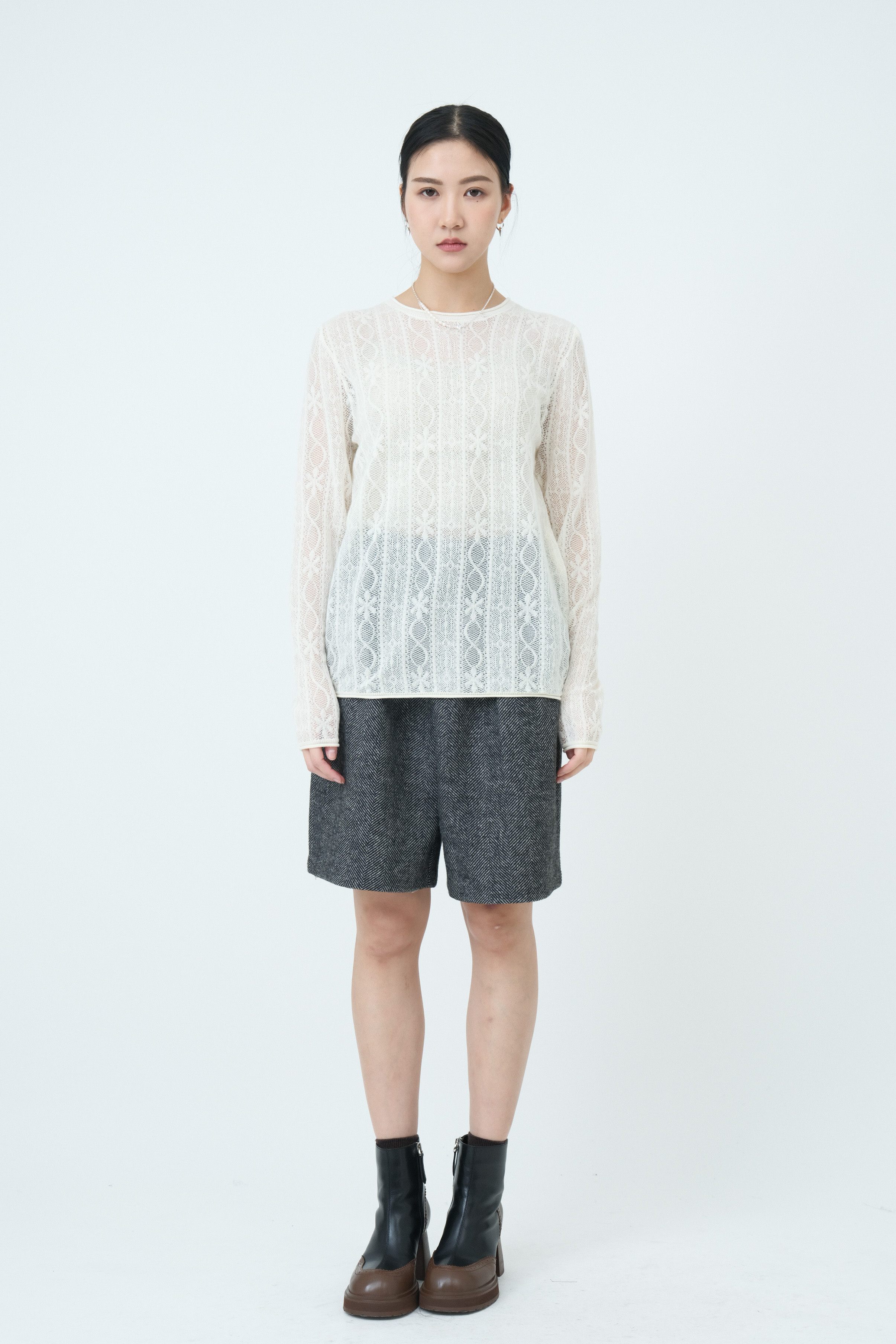 通花直紋薄針織上衣  (現貨款式）