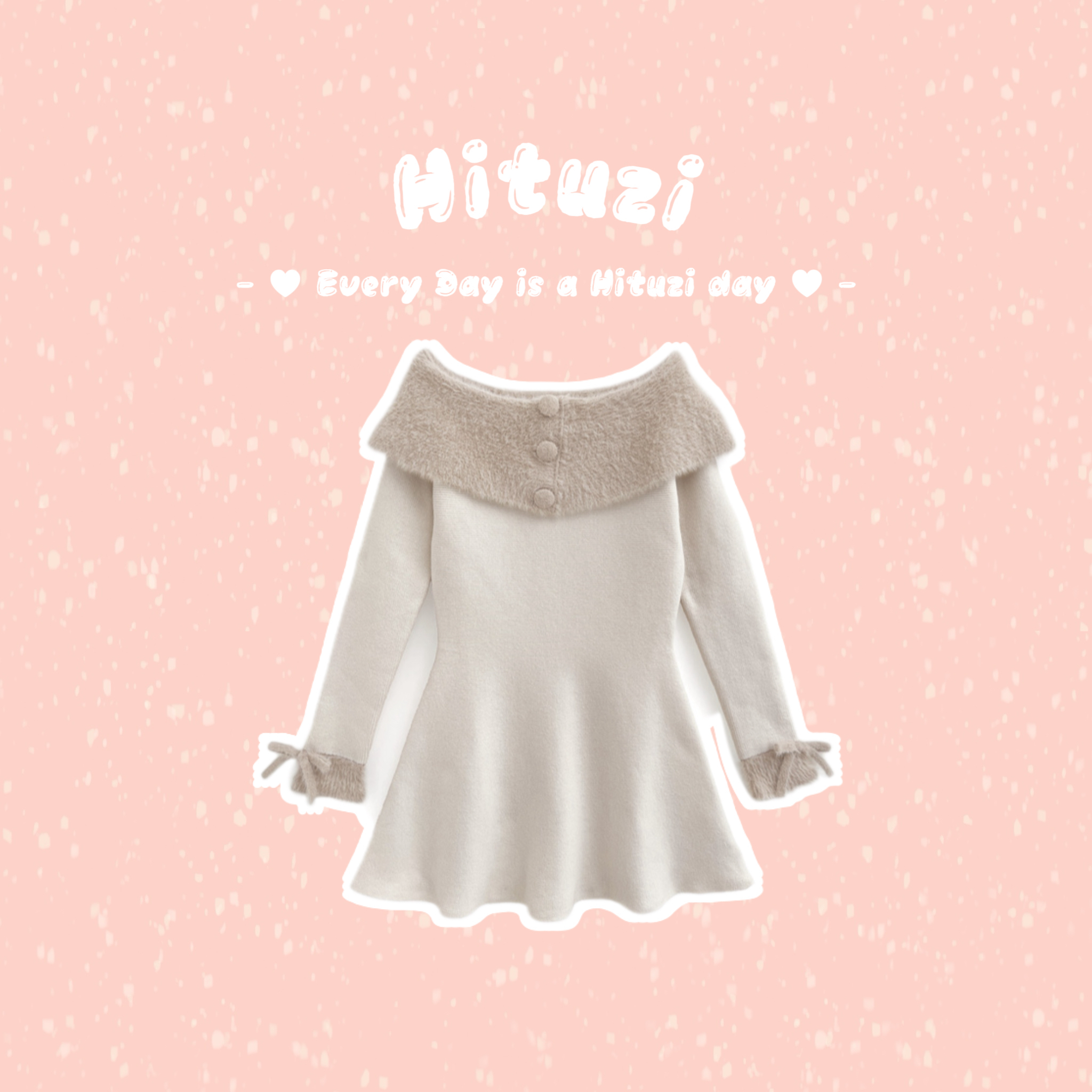 毛毛領露肩針織洋裝