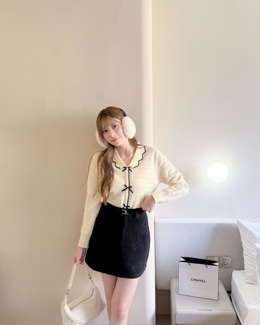 LINA LINA冬日百搭純色毛呢褲裙附皮帶-俐落黑
