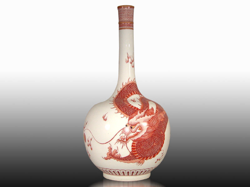 鹿港窯|瑞龍呈祥｜典藏級粉彩天球瓶｜純手工長頸瓷瓶