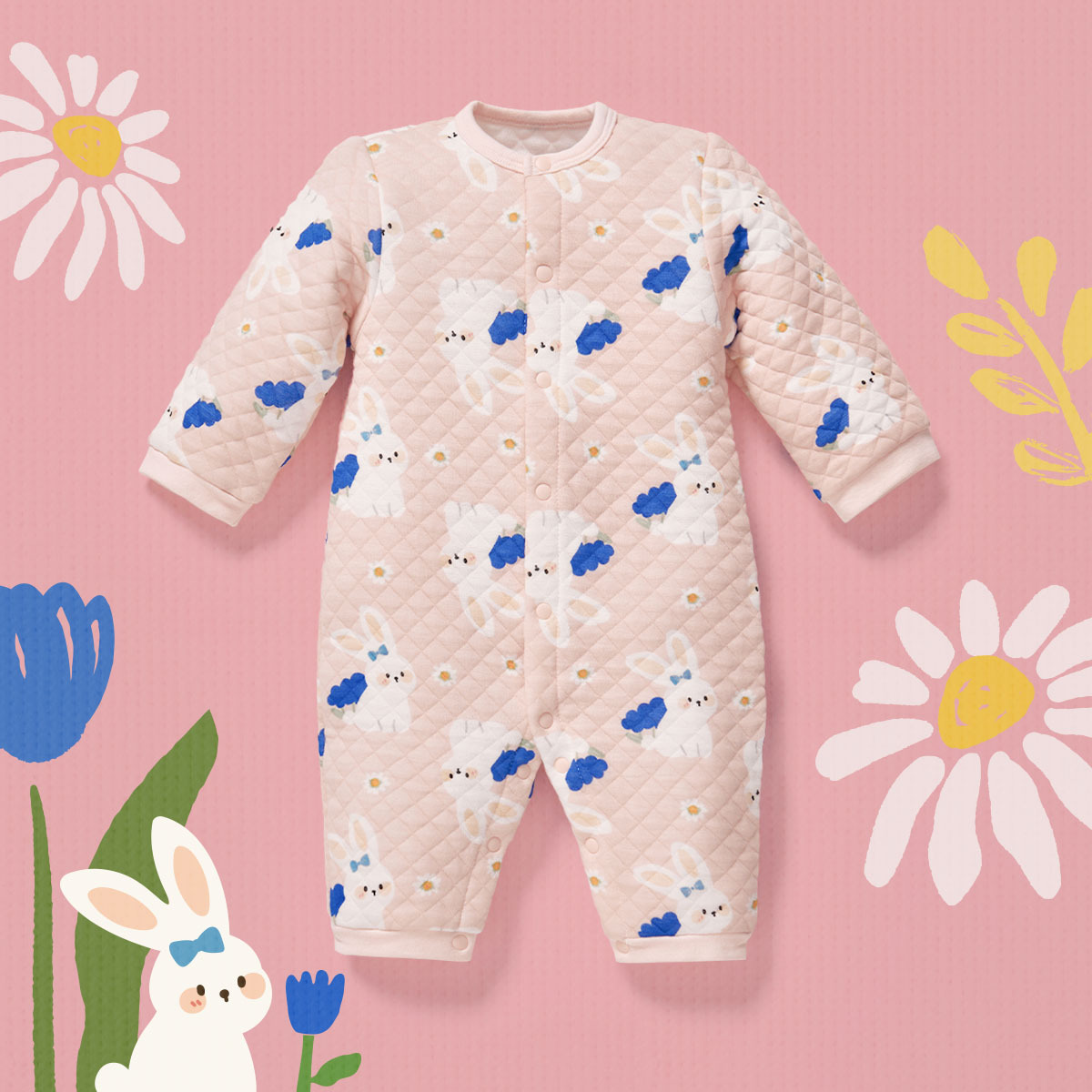 櫻花粉限定🌸藍風鈴兔兔長袖夾棉連身衣