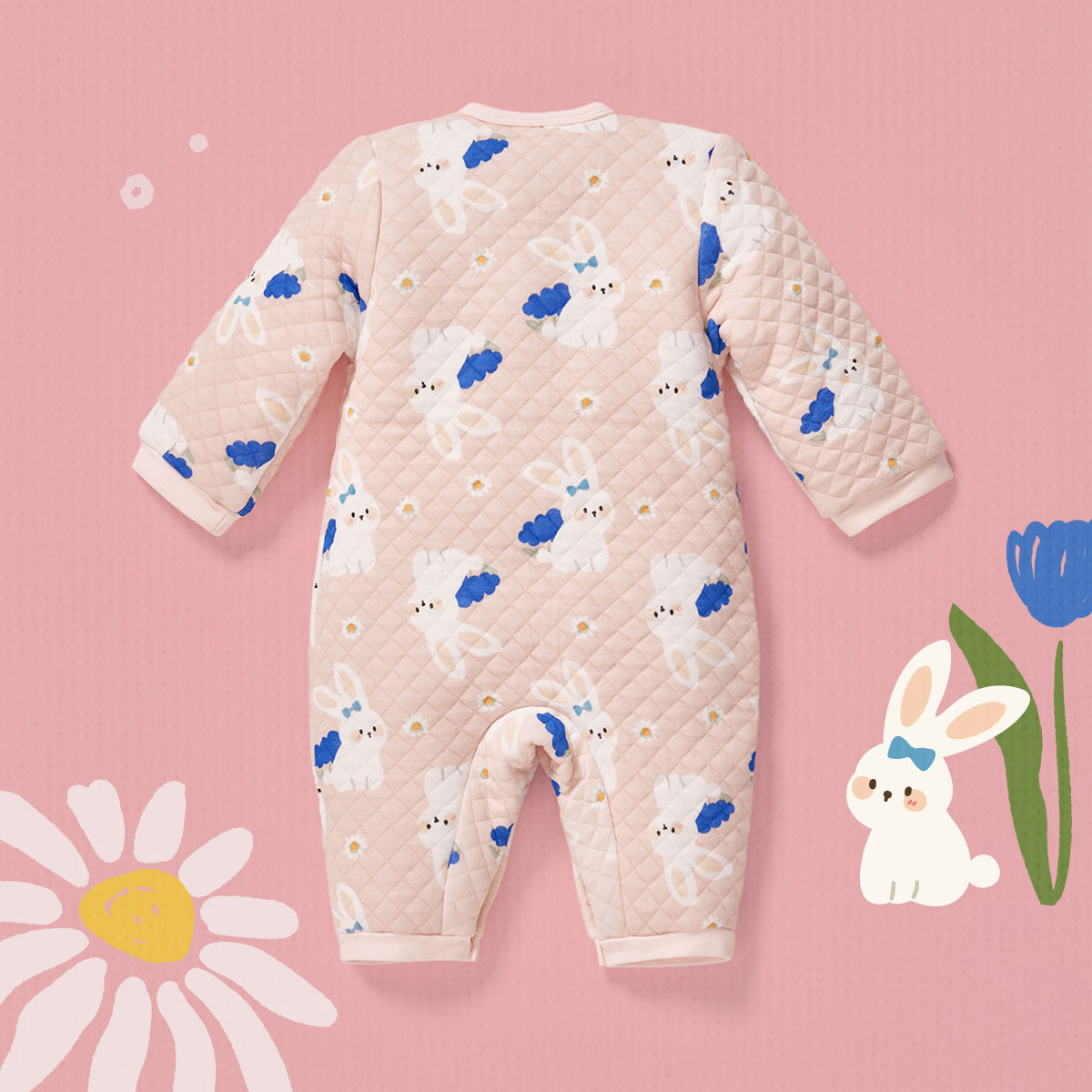 櫻花粉限定🌸藍風鈴兔兔長袖夾棉連身衣