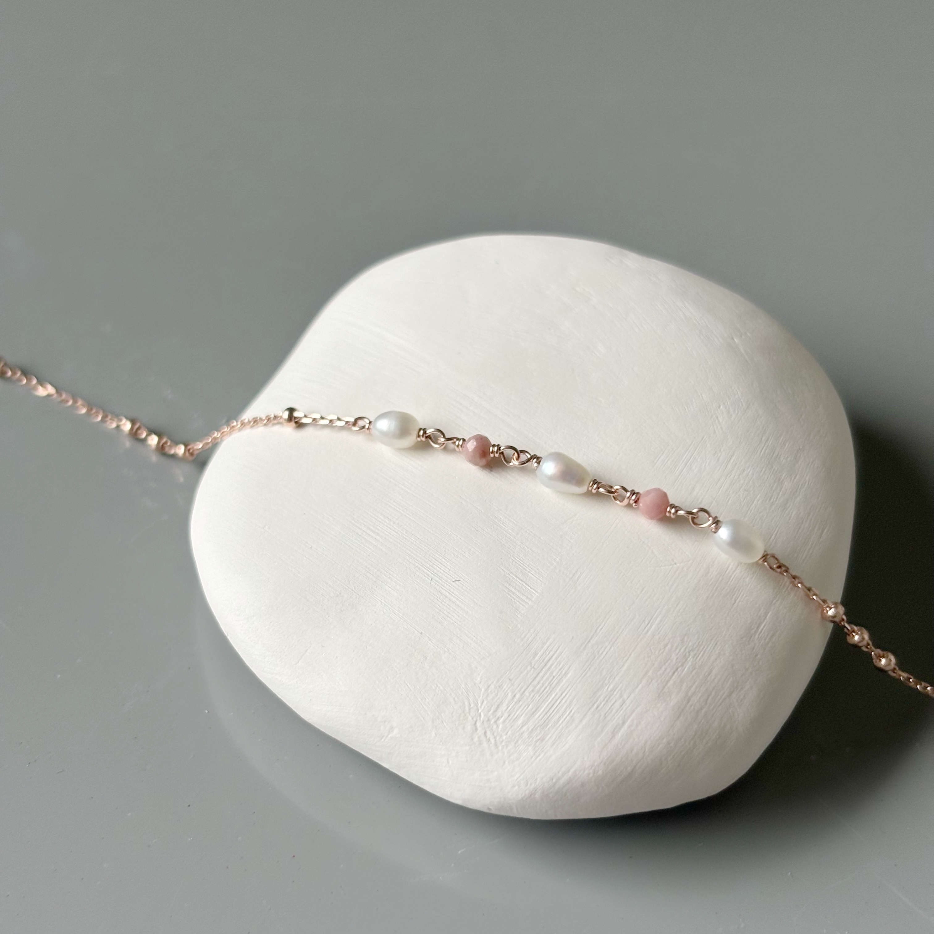 珍珠紅紋石triplets手鏈