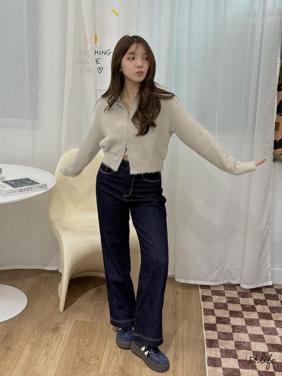 ⛄️(加絨/一般)小個子車縫撞色高腰直筒寬褲(XXS-L)(九分/長款)