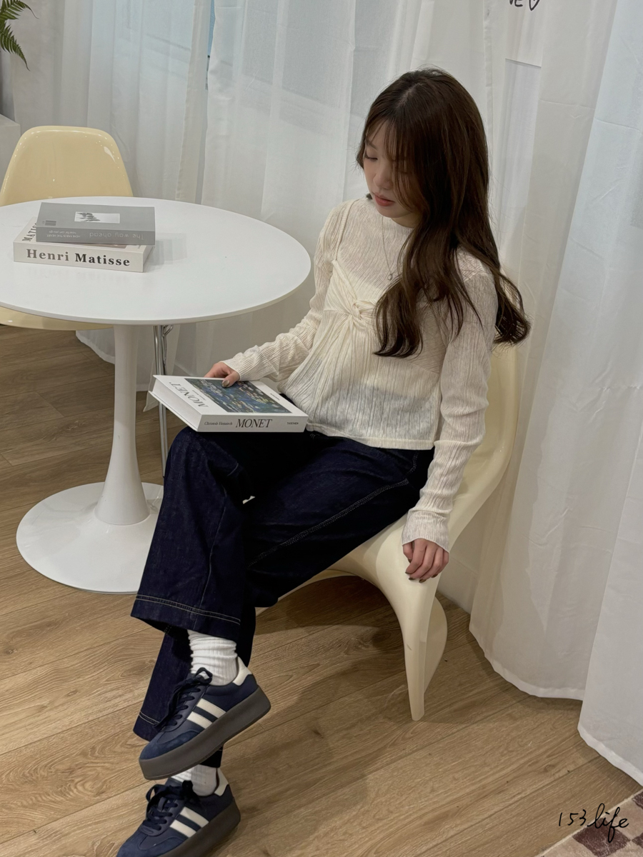 ⛄️(加絨/一般)小個子車縫撞色高腰直筒寬褲(XXS-L)(九分/長款)