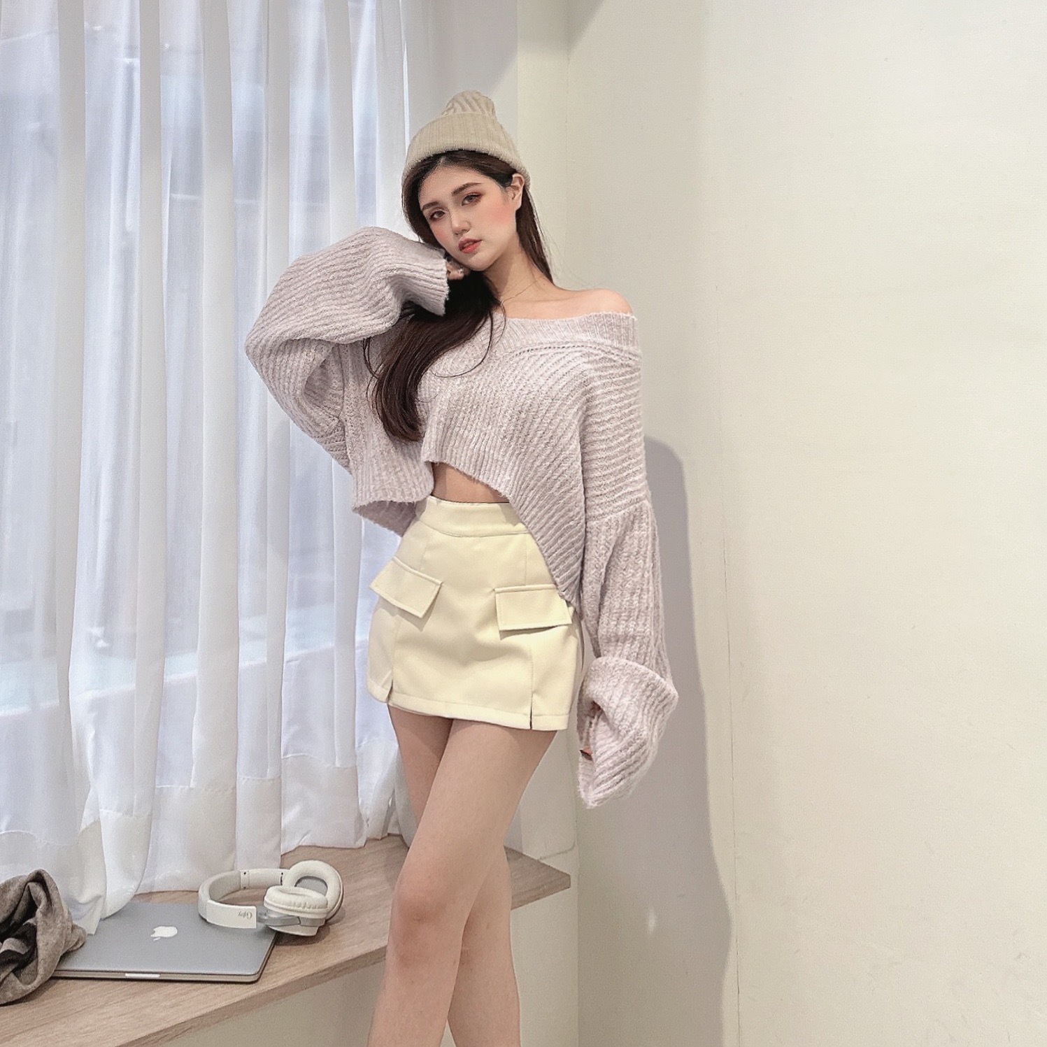 絕美V領麻軟糯織毛衣/五色