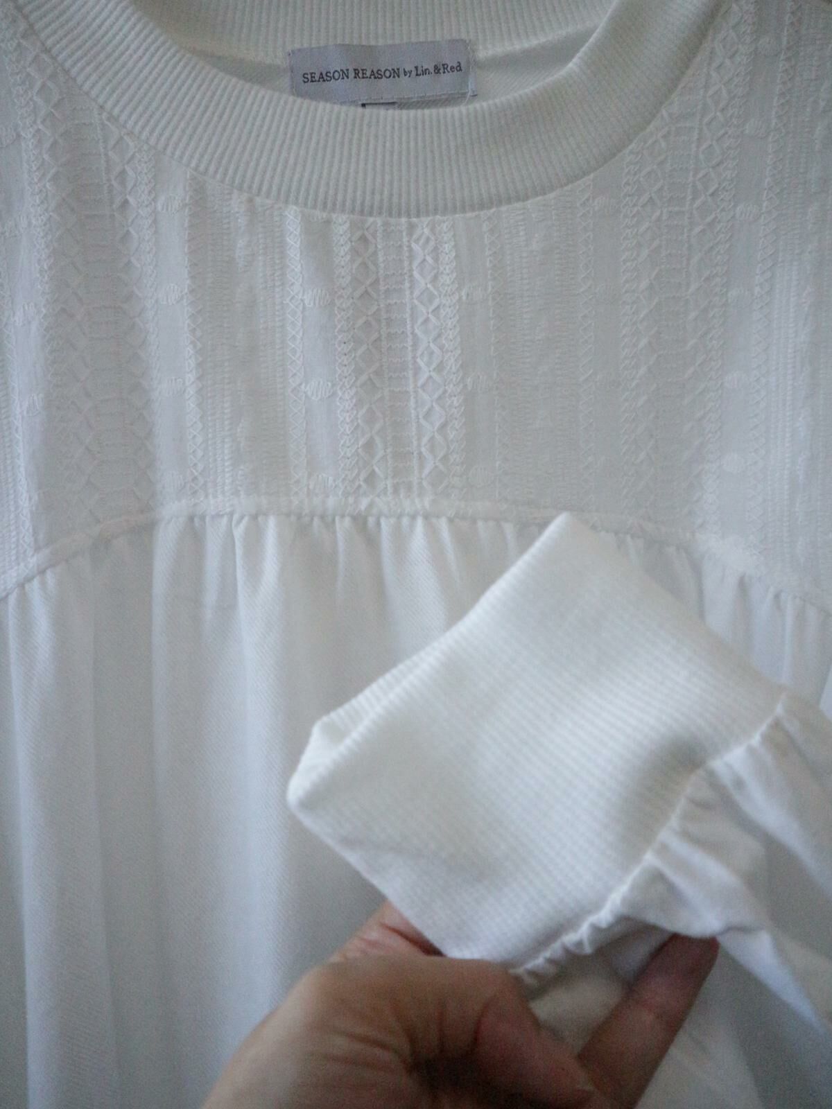 白色長袖刺繡雙重材質拼接上衣【日本直送】