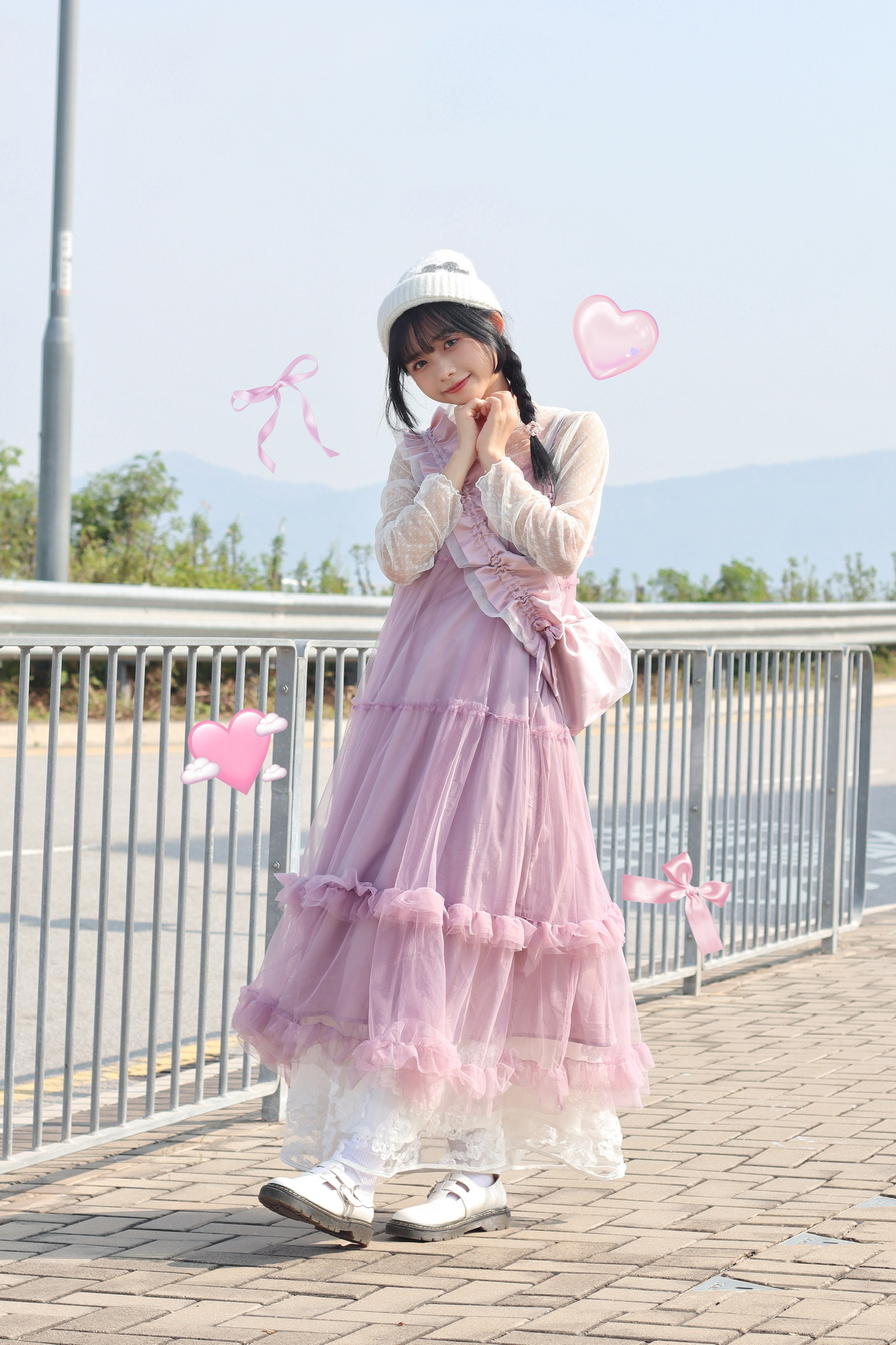 💗可調節！靚靚透紗ruffles ops 莓粉色🎀