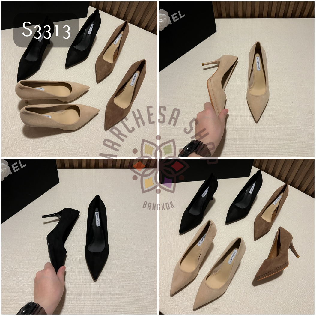 S3313 - 全真皮羊猄皮尖頭高踭鞋