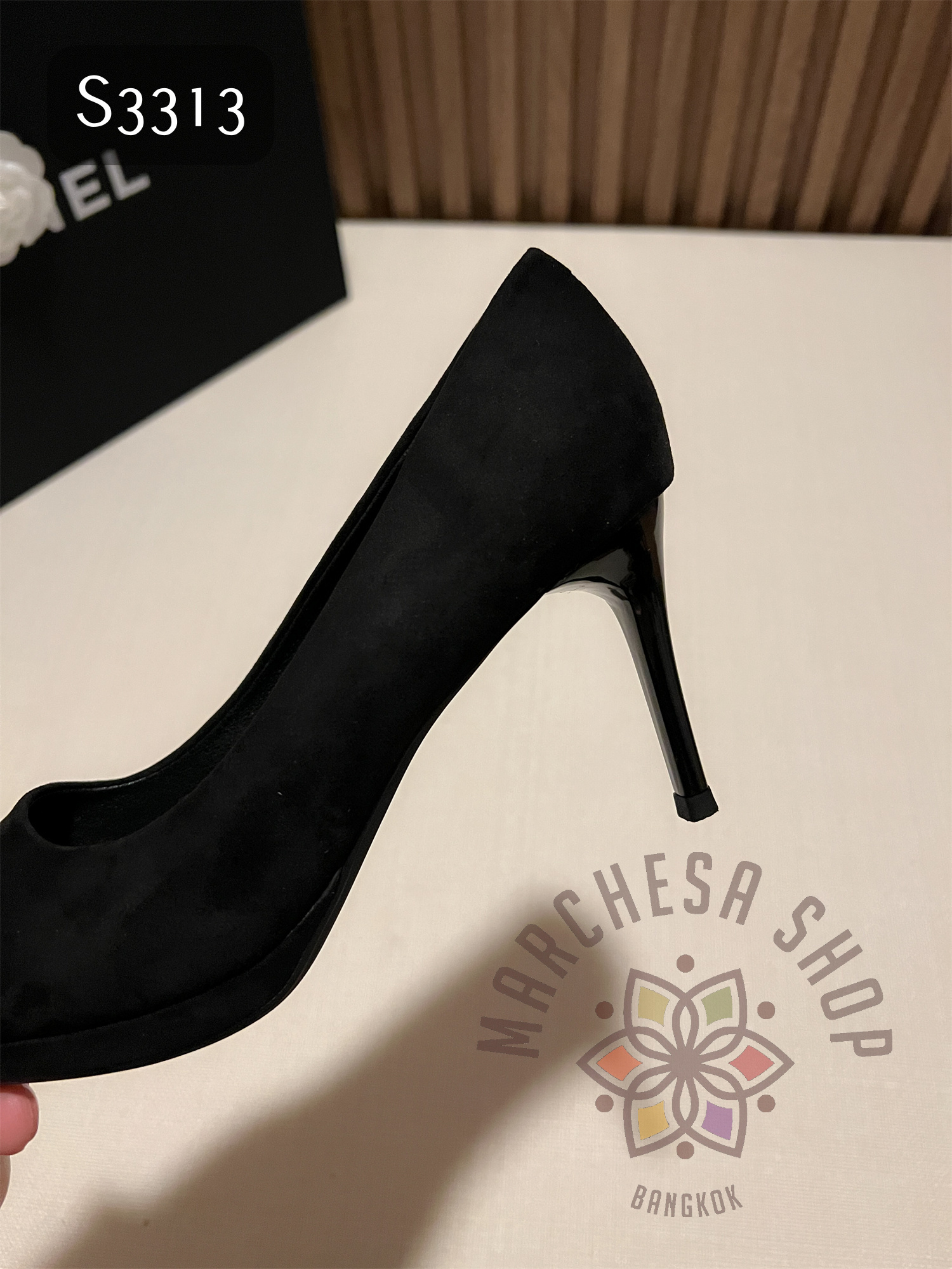 S3313 - 全真皮羊猄皮尖頭高踭鞋