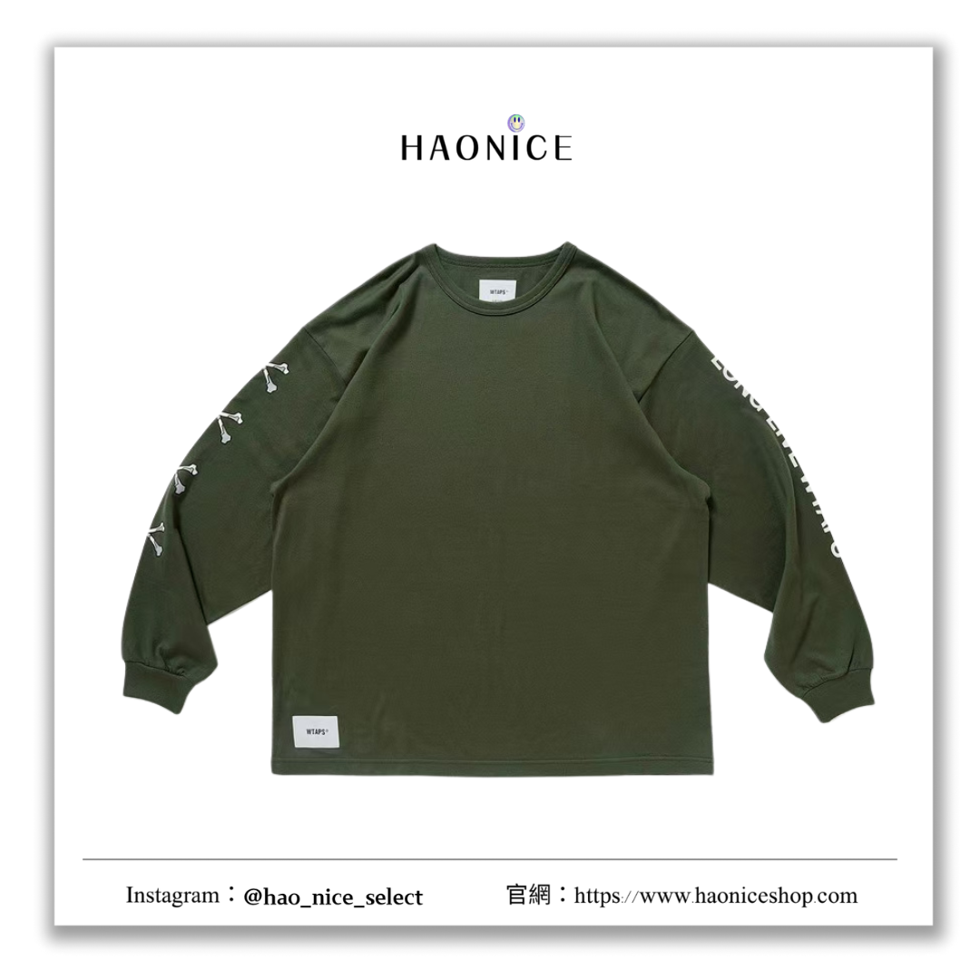 【HAO NICE】WTAPS LXLXW/LS/COTTON 22AW 手臂骨頭刺繡圖字母圖案 素色長袖 大學T