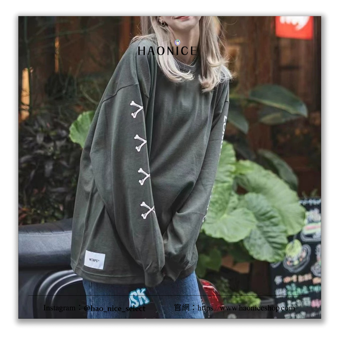 【HAO NICE】WTAPS LXLXW/LS/COTTON 22AW 手臂骨頭刺繡圖字母圖案 素色長袖 大學T