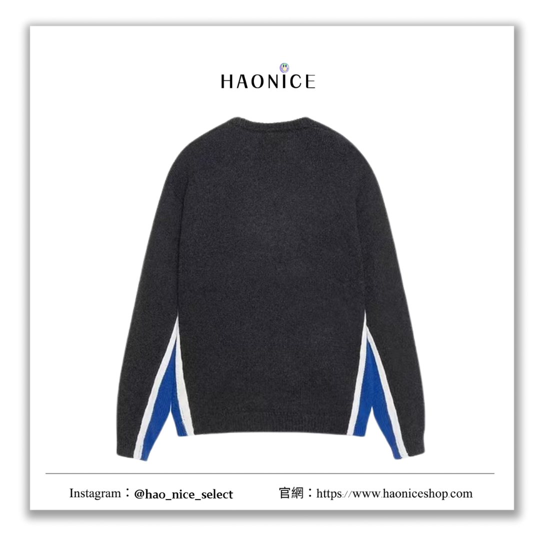 【HAO NICE】 Stussy FW24 CONTRAST STRIPE CREW  美式街頭風 經典刺繡LOGO 拼接雙色長袖 毛衣