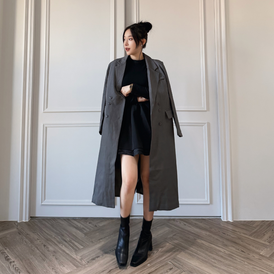 DOMISS長版箭領西裝外套 韓國大衣 長版外套-3色 (現貨)