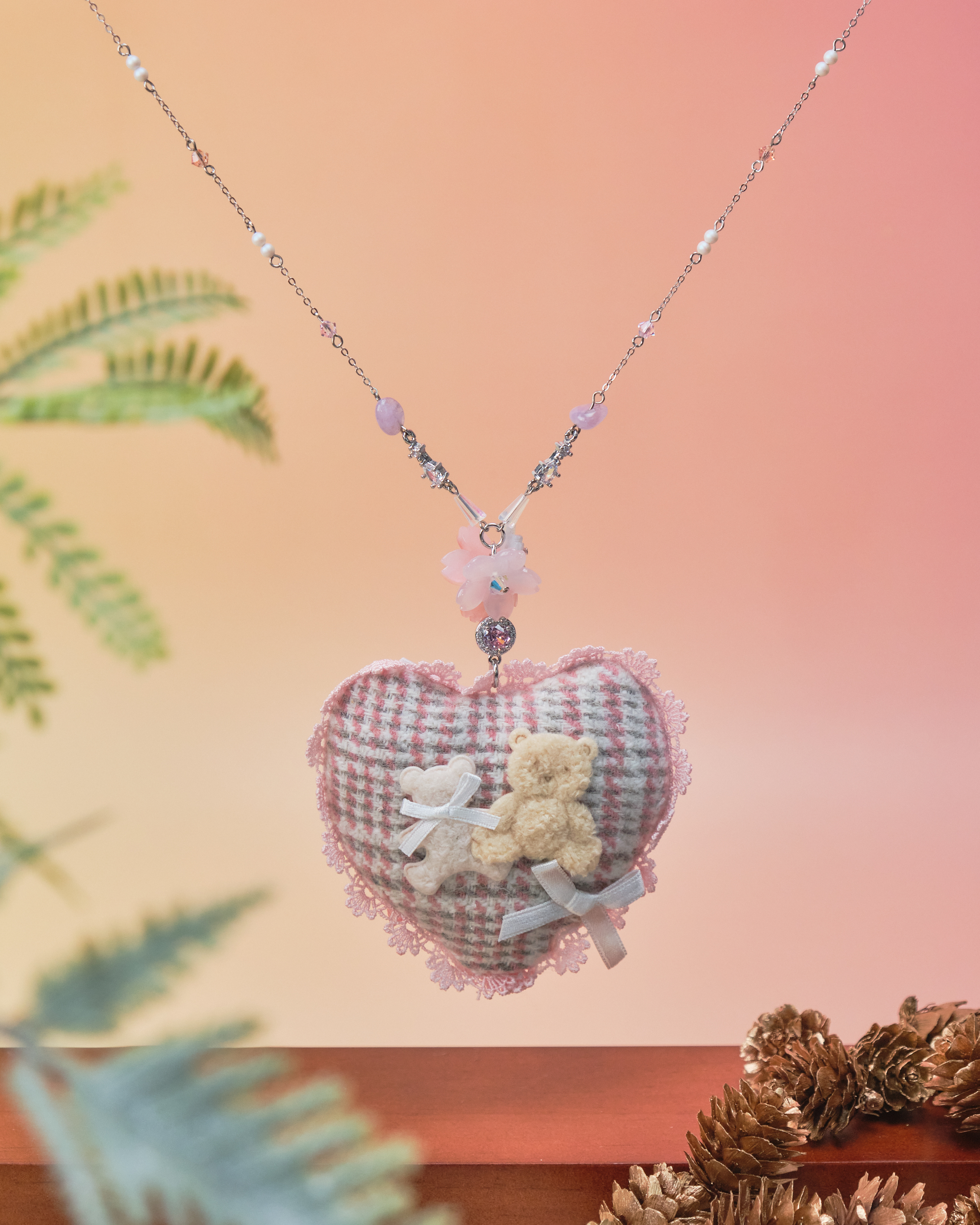 11424 Mochi Mochi Sora Bear Embroidered Pillow Long Necklace Special Version