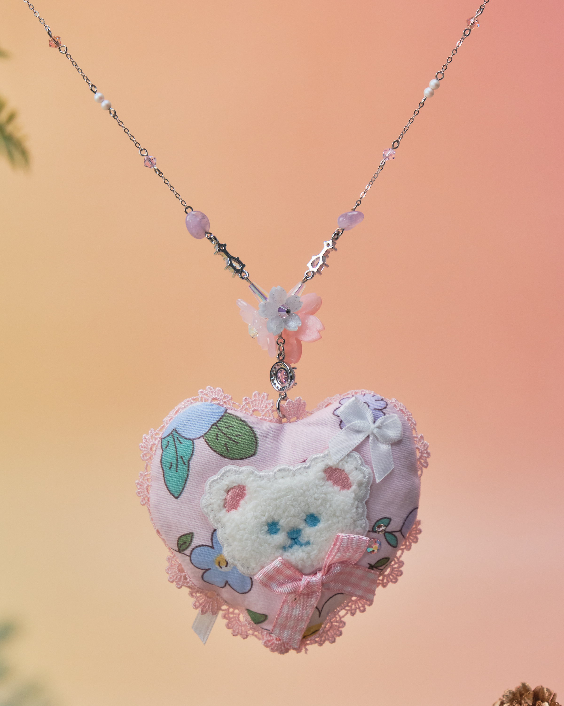 11424 Mochi Mochi Sora Bear Embroidered Pillow Long Necklace Special Version