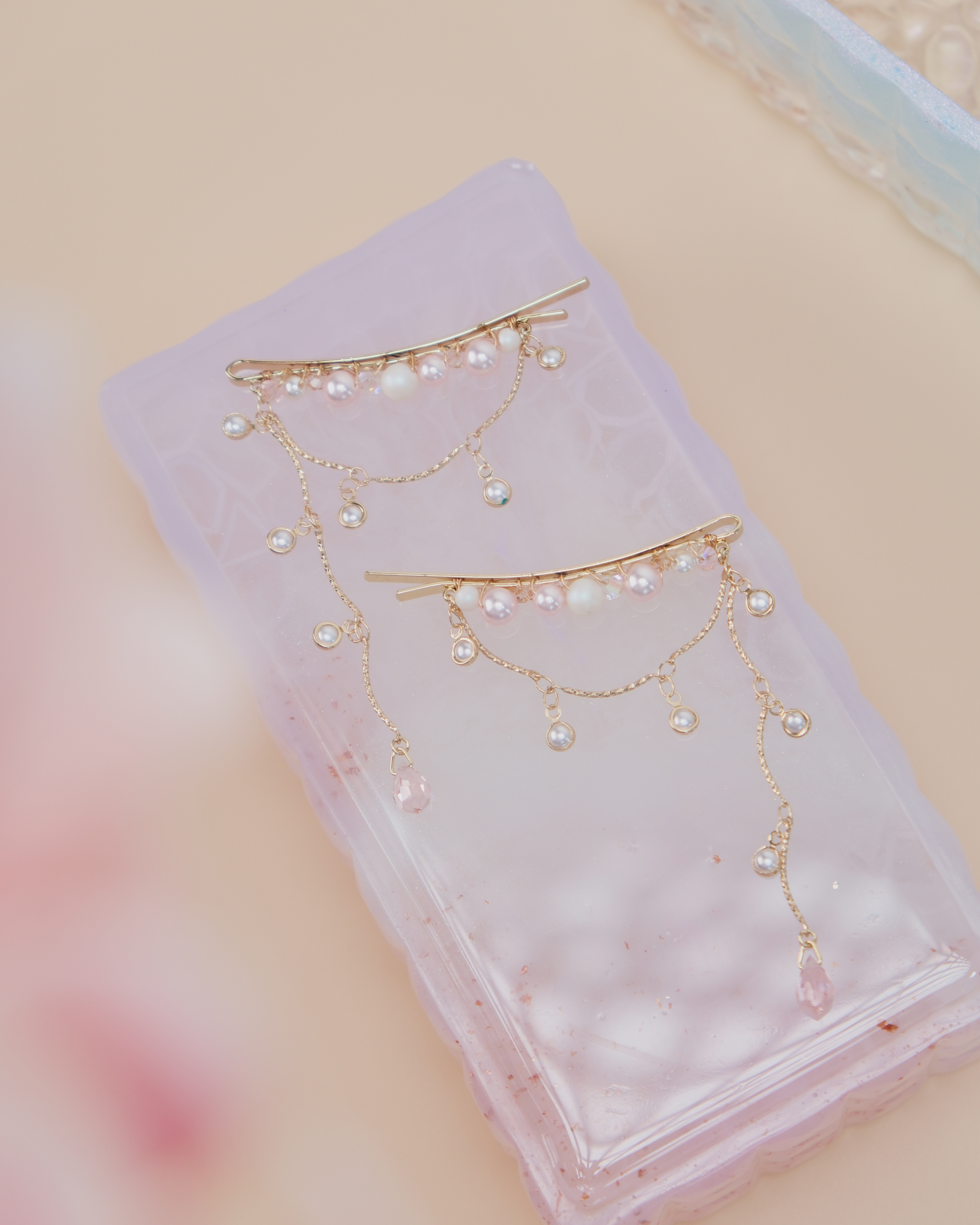 11433 珍珠水晶吊鏈一字夾套裝